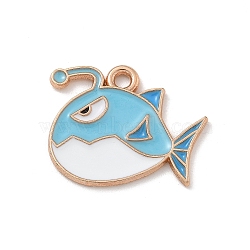 Alloy Enamel Pendants, Light Gold, Cadmium Free & Lead Free, Fish Charm, Sky Blue, 16.5x20x1.5mm, Hole: 1.5mm(ENAM-A008-44KCG-01)