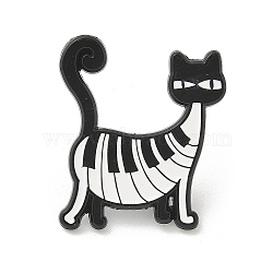 Cat with Musical Note Enamel Pins, Black Alloy Brooches for Backpack Clothes, Cat, 28x24mm(JEWB-Q008-03A)