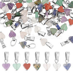 42Pcs 7 Styles Natural Mixed Gemstone Pendants, Heart Charms with Stainless Steel Color Plated 304 Stainless Steel Snap on Bails, 17mm, Charm: 11mm, 6pcs/style(PALLOY-UN00004)