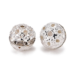 Brass Rhinestone Beads, Grade A, Silver Color Plated, Round, Crystal, 8mm(X-RB-A011-8mm-01S)
