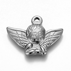 304 Stainless Steel Pendants, Angel, Platinum, 17x23x3.5mm, Hole: 1.8mm(STAS-Z003-02P)