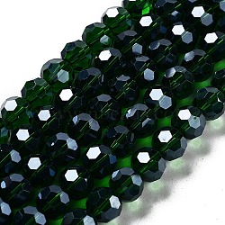 Electroplate Transparent Glass Beads Strands, Faceted(32 Facets), Round, Pearl Luster Plated, Dark Green, 10mm, Hole: 1.2mm, about 65~69pcs/strand, 23.03~24.49 inch(58.5~62.2cm)(EGLA-A035-T10mm-A10)