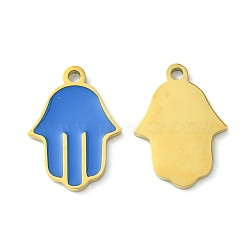 Ion Plating(IP) 304 Stainless Steel Manual Polishing Pendants, with Enamel, Hamsa Hand/Hand of Miriam Charms, Golden, 20x14x1.5mm, Hole: 1.8mm(STAS-C075-06G)