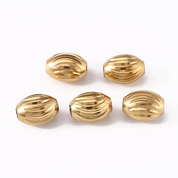 201 Stainless Steel Corrugated Beads, Oval, Golden & Stainless Steel Color, 8x6mm, Hole: 1.8mm
