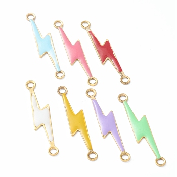 Alloy Enamel Links Connectors, Long-Lasting Plated, Lightning, Golden, Mixed Color, 28x5x1mm, Hole: 1.5mm