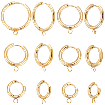 12Pcs 6 Size 201 Stainless Steel Huggie Hoop Earring Findings, with Horizontal Loop and 316 Surgical Stainless Steel Pins, Real 24K Gold Plated, 16~29x13.5~26x2.5~3mm, Hole: 2.5mm, Pin: 1mm, 2Pcs/size