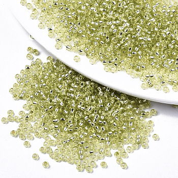 Glass Seed Beads, Fit for Machine Eembroidery, Silver Lined, Round, Yellow Green, 2.5x1.5mm, Hole: 1mm, about 20000pcs/bag