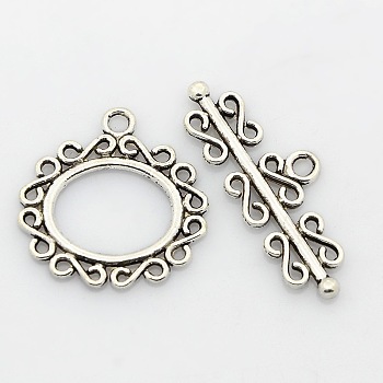 Tibetan Style Alloy Ring Toggle Clasps, Antique Silver, Ring: 23x23x1.5mm, Hole: 2mm, Bar: 32x12x2mm, Hole: 2mm