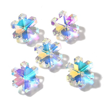 Glass Pendants, Snowflake, AB Color, Faceted, Clear AB, 20x17.5x9mm, Hole: 1.4mm