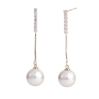 Clear Cubic Zirconia Tassel with Imitation Pearl Dangle Stud Earrings, Alloy Long Drop Earrings for Women, Golden, 66x15.5mm