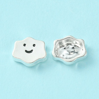 Alloy Enamel Beads, Cloud with Smiling Face, Silver, Black, 8.5x10x3mm, Hole: 1.2mm