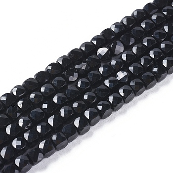 Natural Black Tourmaline Beads Strands, Faceted, Cube, 3.5~4x3.5~4x3.5~4mm, Hole: 0.6mm, about 92~104pcs/strand, 15.35 inch~15.55 inch(39~39.5cm)