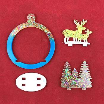 DIY Christmas Theme Silicone Molds, Resin Casting Molds, For UV Resin, Epoxy Resin Craft Making, Christmas Tree with Reindeer, Deep Sky Blue, 120x165x6mm, Inner Diameter: 55x62mm and 60x65mm and 118x100mm, Hole: 4mm