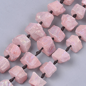 Rough Raw Natural Quartz Crystal Beads Strands, Dyed, Nuggets, Salmon, 14~17x15~33x13~23mm, Hole: 2mm, about 15~16pcs/strand, 14.3 inch