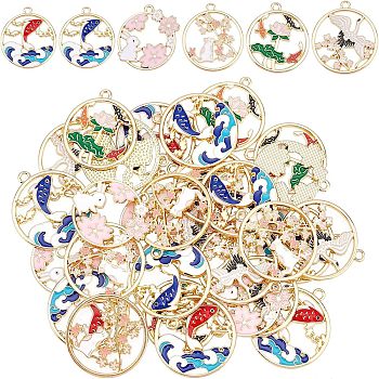 Nbeads 30Pcs 6 Style Rack Plating Alloy Enamel Pendants, Cadmium Free & Nickel Free & Lead Free, Light Gold, Mixed Shape, Mixed Color, 20~30x25~27x1.5~2.5mm, Hole: 1.6~2mm, 5pcs/style