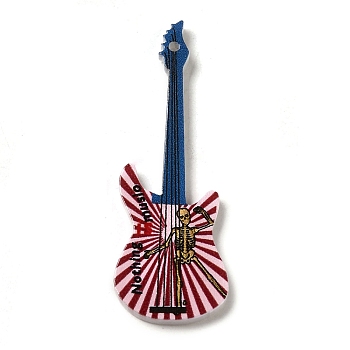 Acrylic Pendants, Guitar, Marine Blue, 49x17x2.5mm, Hole: 1.5mm