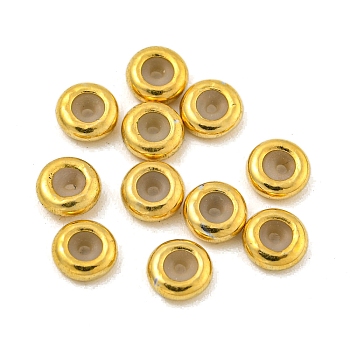 925 Sterling Silver Beads, with Rubber, Slider Stopper Beads, Rondelle, Real 18K Gold Plated, 6x2mm, Hole: 2mm