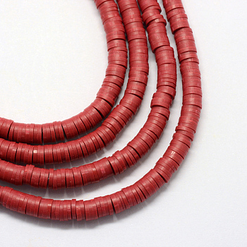 Handmade Polymer Clay Heishi Beads, Disc/Flat Round, Dark Red, 8x0.5~1mm, Hole: 2mm, about 380~400pcs/strand, 17.7 inch