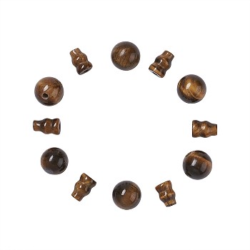 Natural Tiger Eye Buddhist Beads, 3 Hole Guru Beads, T-Drilled Beads, Buddha Jewelry Findings, Round: 8mm, Hole: 1~2mm, Cap: 8x6mm, hole: 1~2mm