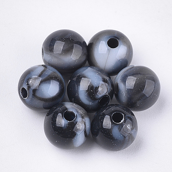 Acrylic Beads, Imitation Gemstone Style, Round, Black, 8x7.5mm, Hole: 1.6mm, about 1850pcs/500g
