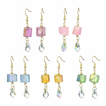 Dyed Natural Quartz & Glass Teardrop Dangle Earrings, with Real 18K Gold Plated 304 Stainless Steel Earring Pins, Mixed Color, 53x8.5~13mm