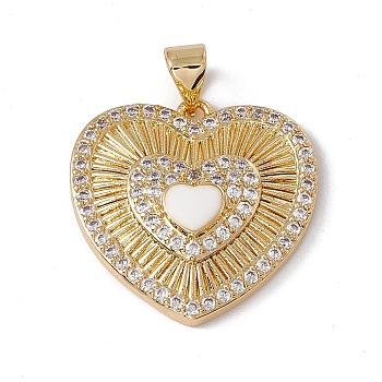 Brass Micro Pave Clear Cubic Zirconia Enamel Pendants, Cadmium Free & Nickel Free & Lead Free, Rack Plating, Heart, Real 18K Gold Plated, 21.5x21.5x4.5mm, Hole: 3.5mm