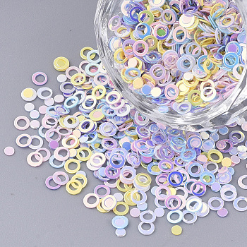 Ornament Accessories, PVC Plastic Paillette/Sequins Beads, Flat Round & Ring, Mixed Color, 2~3x0.4mm, Hole: 1.8mm