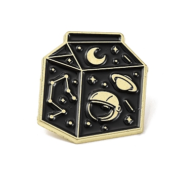 Creative Space Astronaut Series Brooches, Enamel Pins for Clothes Backpack, Black, Milk Box, 31x27mm