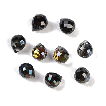 Electroplate Glass Beads, Half Rainbow Plated, Faceted, Teardrop, Black, 8x6mm, Hole: 1mm