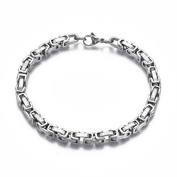 201 Stainless Steel Byzantine Chain Bracelet for Men Women, Stainless Steel Color, 8-5/8 inch(22cm)
