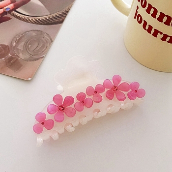 Flower Rhinestones Claw Hair Clips, Cellulose Acetate(Resin) Hair Clips for Women Girls, Hot Pink, 92x46.5x49mm