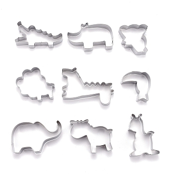 Non-Tarnish Stainless Steel Mixed Animal Shape Cookie Candy Food Cutters Molds, for DIY, Kitchen, Baking, Kids Birthday Party Supplies Favors, Stainless Steel Color, 57x63x20.5mm, 9pcs/Set