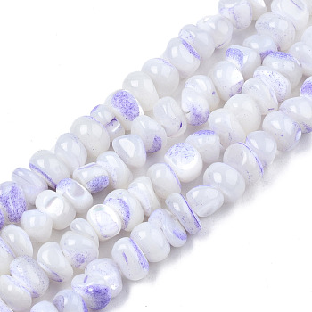 Natural Sea Shell Beads Strands, Dyed, Chips, WhiteSmoke, 6~18.5x5~10x2.5~7mm, Hole: 0.5~0.7mm, about 97~105pcs/strand, 15.55 inch~15.98 inch(39.5cm~40.6cm)