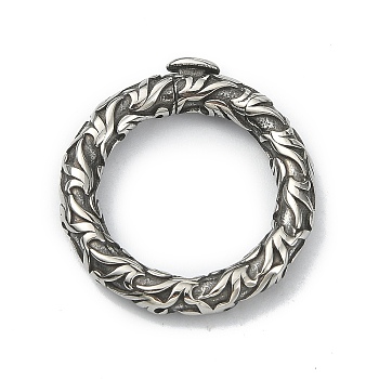 Tibetan Style 316 Surgical Stainless Steel Twister Clasps, Textured Round Ring, Antique Silver, 23.3x3.7mm