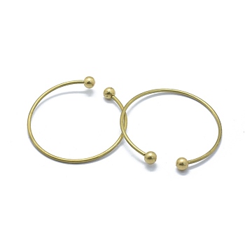 Brass Cuff Bangles Making, Torque Bangles, End with Removable Round Beads, Nickel Free, Raw(Unplated), 50x1.5mm