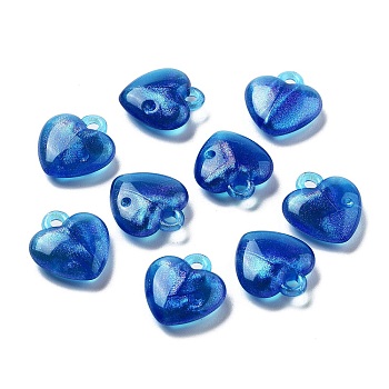 Opaque Acrylic Beads, AB Color Plated, Heart, Blue, 17x16x5.5mm, Hole: 2mm