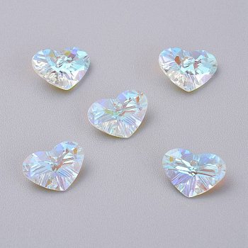 Glass Rhinestone Pendants, Faceted, Heart, Crystal Shimmer, 8.5x12x5mm, Hole: 1.5mm