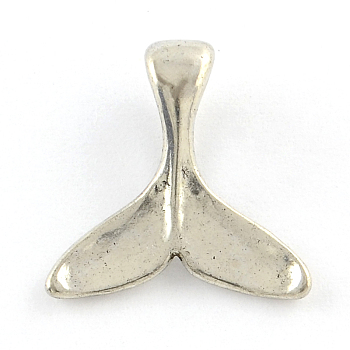 Tibetan Style Alloy Charms, Whale Tail Shape, Cadmium Free & Nickel Free & Lead Free, Antique Silver, 16x16x1.5mm, Hole: 3x8mm