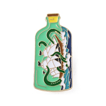 Bottle with Sailboat Enamel Pins, Alloy Brooches for Backpack Clothes, Lawn Green, 38x17.5mm