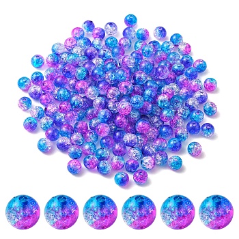 50G Transparent Crackle Acrylic Beads, Round, Medium Blue, 8x7.5mm, Hole: 1.8mm