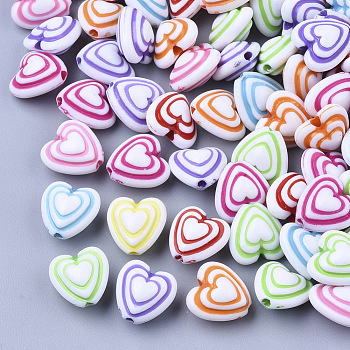 Acrylic Beads, Craft Beads, Heart, Mixed Color, 10x10x6.5mm, Hole: 1.6mm, about 1700pcs/500g