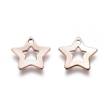 201 Stainless Steel Charms, Star, Hollow, Rose Gold, 9.5x10x0.5mm, Hole: 1mm