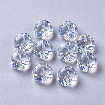 Electorplated Glass Beads, Rainbow Plated, Faceted, Rondelle, Light Steel Blue, 16x10mm