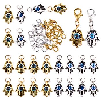 DIY Pendant Decoration Making Kits, Including Alloy Hamsa Hand with Evil Eye Pendants & Lobster Claw Clasps, Mixed Color, 60pcs/box