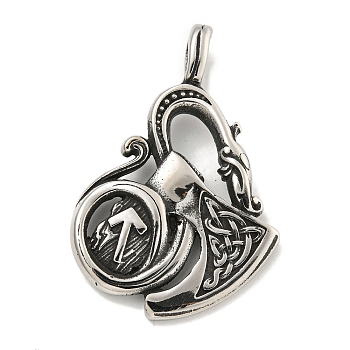 316 Surgical Stainless Steel Pendants, Vikings Axes with Dragon Charm, Antique Silver, 43.4x28.9x7.9mm, Hole: 6.4x3.9mm