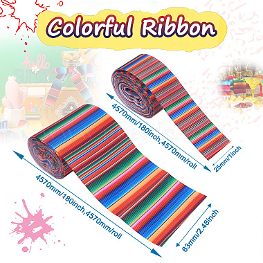 2 Rolls 2 Style Stripe Pattern Printed Polyester Grosgrain Ribbon(OCOR-TA0001-38B)-3