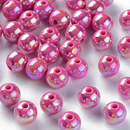 Opaque Acrylic Beads, AB Color Plated, Round, Camellia, 10x9mm, Hole: 2mm, about 940pcs/500g(MACR-S370-D10mm-A13)