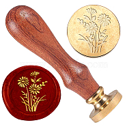 Wax Seal Stamp Set, Golden Plated Sealing Wax Stamp Solid Brass Head, with Retro Wood Handle, for Envelopes Invitations, Gift Card, Daisy, 83x22mm, Head: 7.5mm, Stamps: 25x14.5mm(AJEW-WH0208-1046)