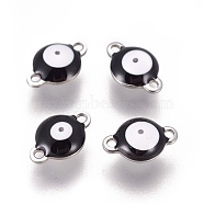 304 Stainless Steel Enamel Links connectors, Flat Round with Evil Eye, Stainless Steel Color, Black, 14.5x10x4.5mm, Hole: 1.4mm(STAS-F206-02P-C05)