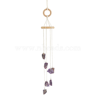Ring Wind Chimes, with Natural Amethyst Nuggets Beads and Wood, for Home, Car Decoration, 490mm(HJEW-WH0021-29B)